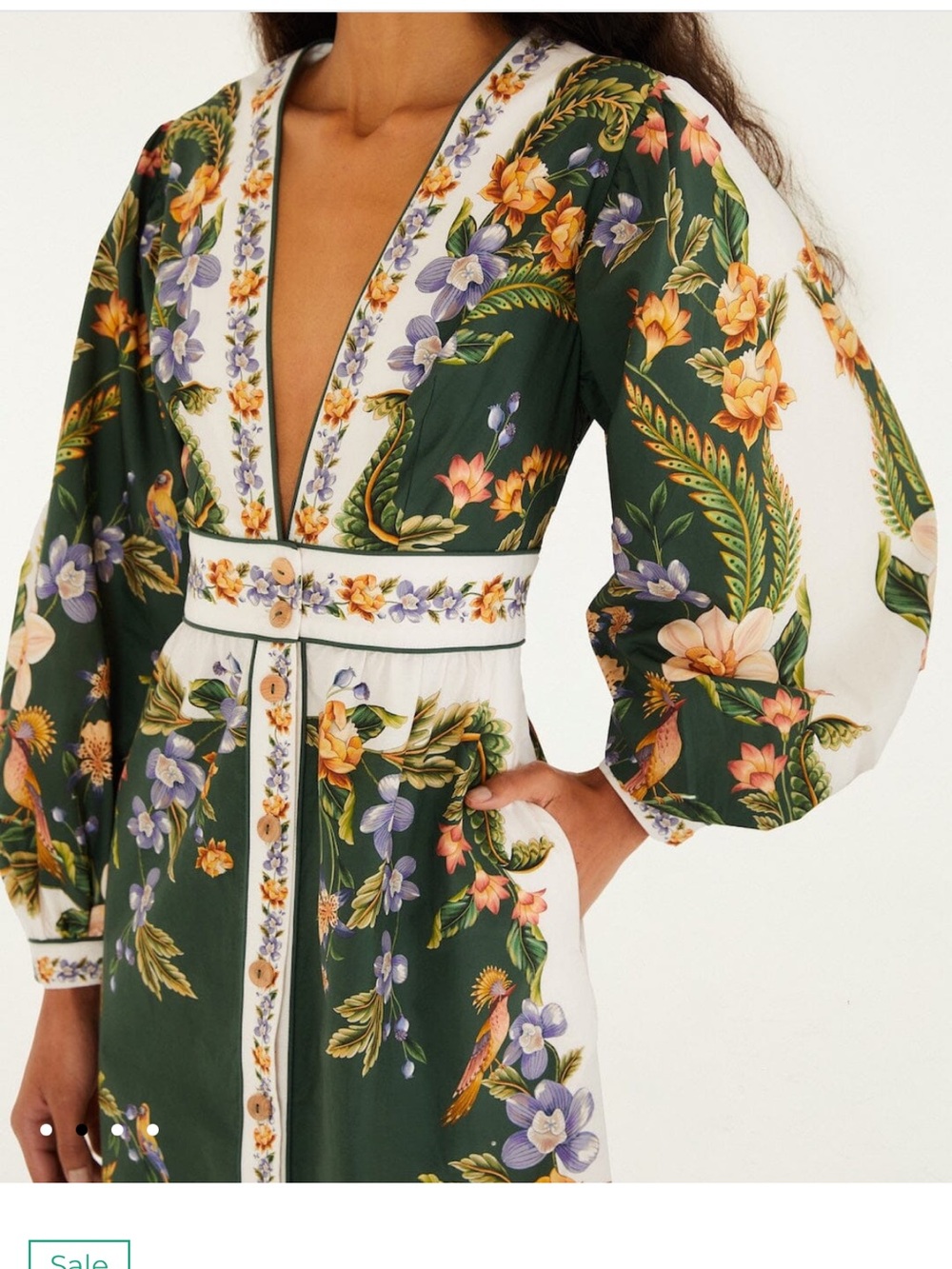 Farm Rio Green Nature V Neck Buttoned Maxi Dress - Picture 2 of 4